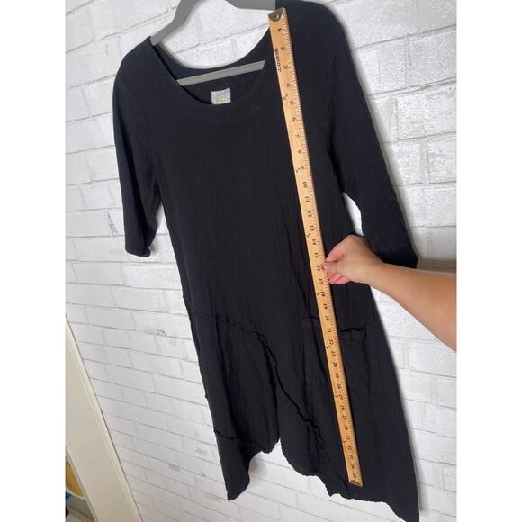 Drawstrings of Malibu XS Lagenlook Tunic Travel Dress 100% Cotton Flowy Black - Picture 6 of 8